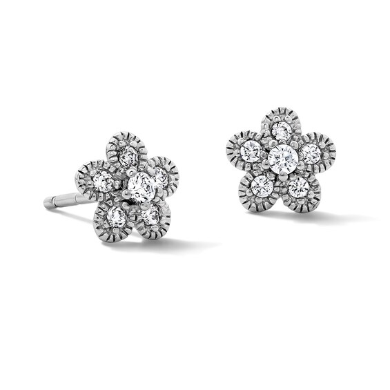 Sterling Silver CZ Textured Flower Studs