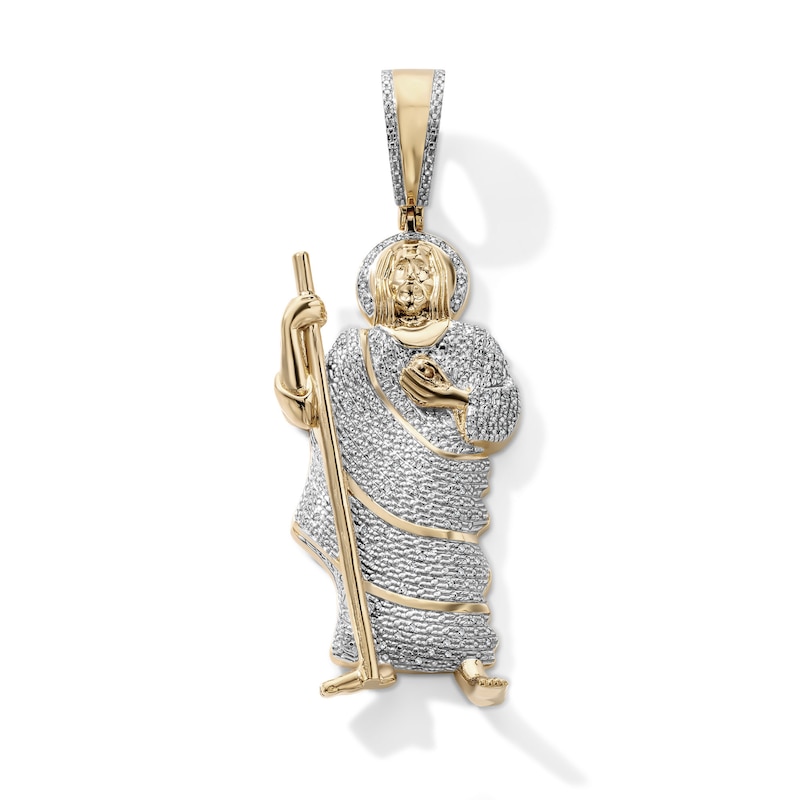 14K Gold Plated 1/10 CT. T.W. Lab-Grown Diamond Pavé Saint Jude Necklace Charm