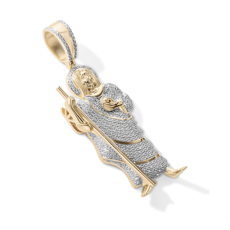 14K Gold Plated 1/10 CT. T.W. Lab-Grown Diamond Pavé Saint Jude Necklace Charm