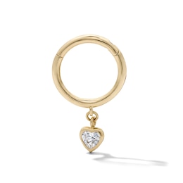 10K Solid Gold CZ Heart Dangle Hoop – 18G