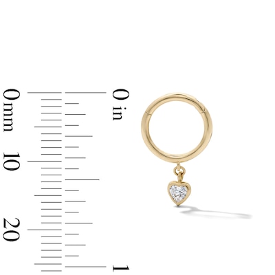 10K Solid Gold CZ Heart Dangle Hoop – 18G