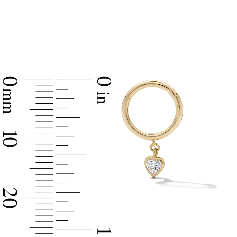 Main Image 2 of 10K Solid Gold CZ Heart Dangle Hoop – 18G