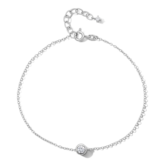 Solid Sterling Silver CZ Bezel Bracelet - 8"