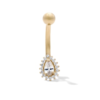 10K Hollow Gold and Yellow Ion-Plated CZ Pear Sunburst Belly Ring - 14G 3/8"