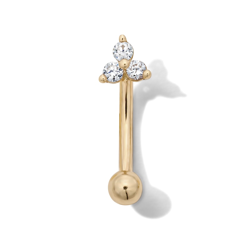 Main Image 1 of 10K Solid Gold CZ Trio Curved Barbell  – 16G 5/16"