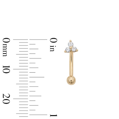 10K Solid Gold CZ Trio Curved Barbell – 16G 5/16"