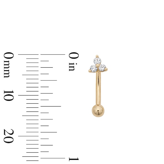 10K Solid Gold CZ Trio Curved Barbell – 16G 5/16"