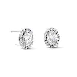 Sterling Silver CZ Oval Halo Studs