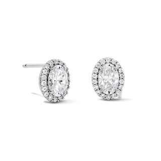 Sterling Silver CZ Oval Halo Studs
