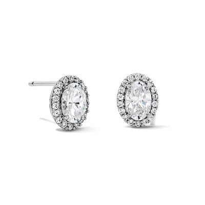 Sterling Silver CZ Oval Halo Studs