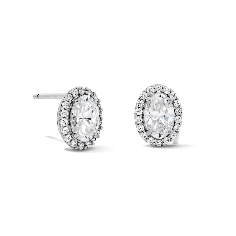 Sterling Silver CZ Oval Halo Studs