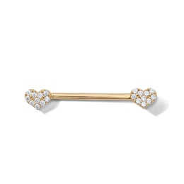 10K Semi-Solid Gold CZ Heart Industrial Barbell - 14G 9/16"