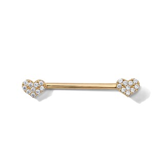 10K Semi-Solid Gold CZ Heart Industrial Barbell - 14G 9/16"