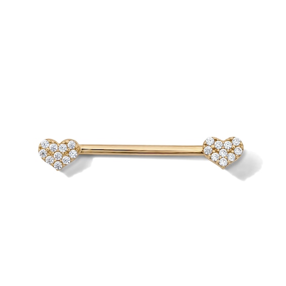 10K Semi-Solid Gold CZ Heart Industrial Barbell - 14G 9/16"
