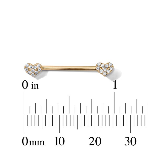 10K Semi-Solid Gold CZ Heart Industrial Barbell - 14G 9/16"