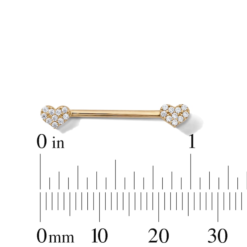 Main Image 2 of 10K Semi-Solid Gold CZ Heart Industrial Barbell - 14G 9/16"