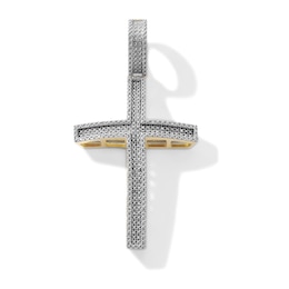 14K Gold Plated 1/10 CT. T.W. Lab-Grown Diamond Curved Pavé Cross Necklace Charm