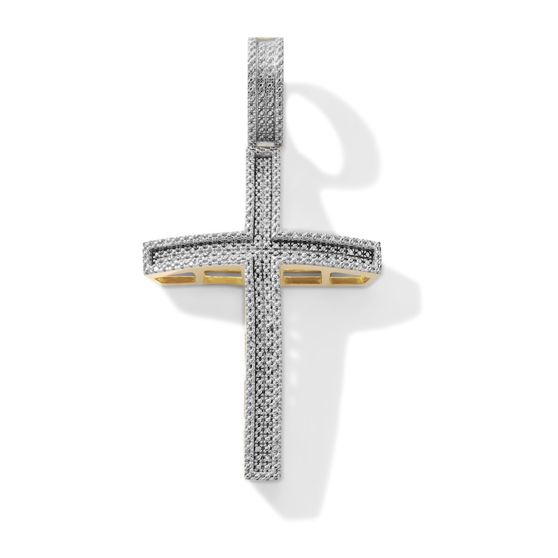 14K Gold Plated 1/10 CT. T.W. Lab-Grown Diamond Curved Pavé Cross Necklace Charm