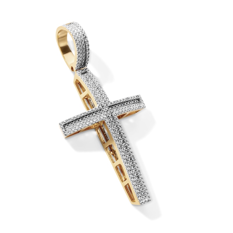 14K Gold Plated 1/10 CT. T.W. Lab-Grown Diamond Curved Pavé Cross Necklace Charm
