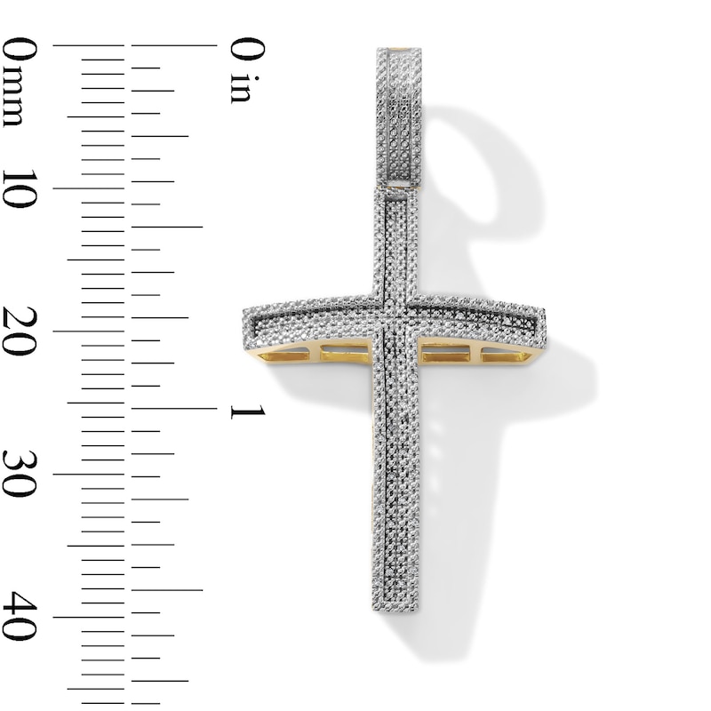 14K Gold Plated 1/10 CT. T.W. Lab-Grown Diamond Curved Pavé Cross Necklace Charm