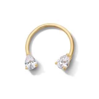 10K Solid Gold CZ Pear Horseshoe - 16G 5/16"