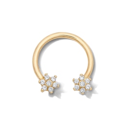 10K Solid Gold CZ Flower Horseshoe – 16G 3/8"