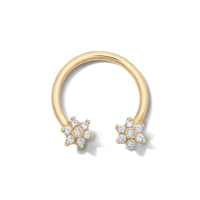 10K Solid Gold CZ Flower Horseshoe – 16G 3/8"