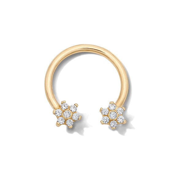 10K Solid Gold CZ Flower Horseshoe – 16G 3/8"