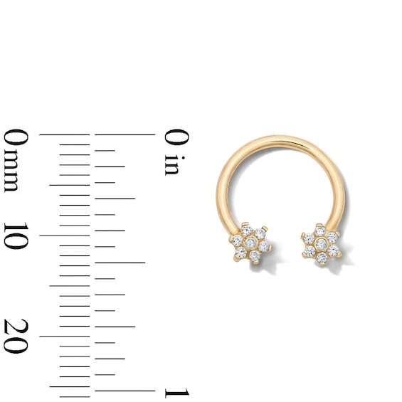 10K Solid Gold CZ Flower Horseshoe – 16G 3/8"