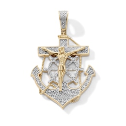 14K Gold Plated 1/10 CT. T.W. Lab-Grown Diamond Nautical Crucifix Necklace Charm