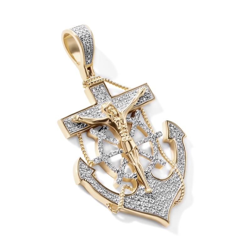 14K Gold Plated 1/10 CT. T.W. Lab-Grown Diamond Nautical Crucifix Necklace Charm
