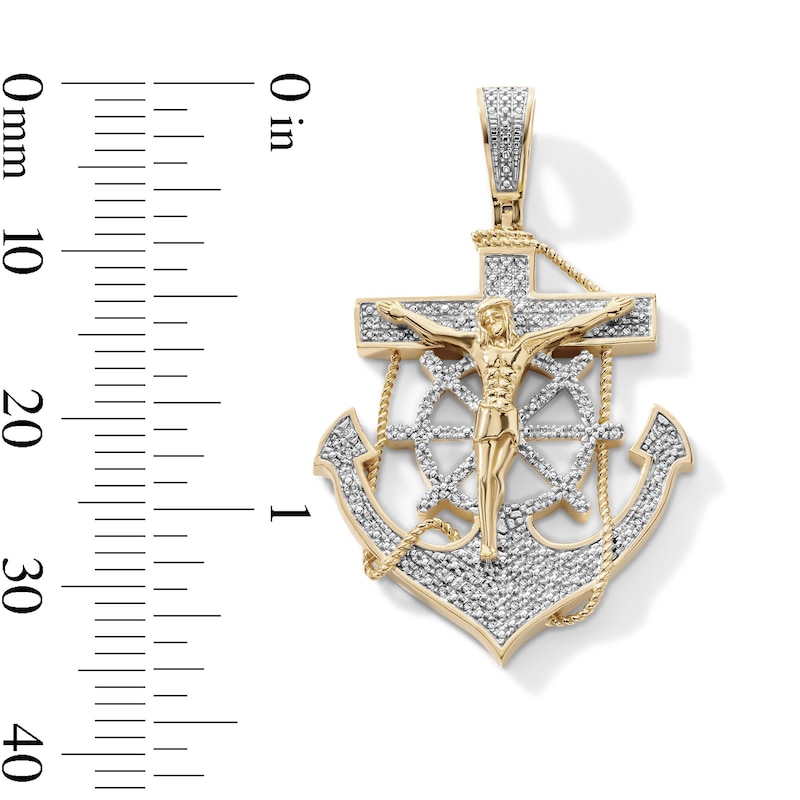 14K Gold Plated 1/10 CT. T.W. Lab-Grown Diamond Nautical Crucifix Necklace Charm