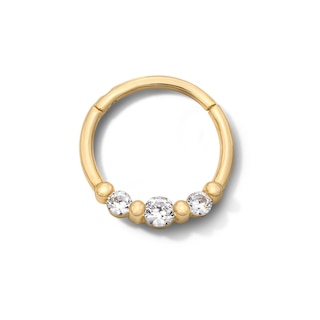 10K Solid Gold CZ Three-Stone Hoop - 16G 3/8"