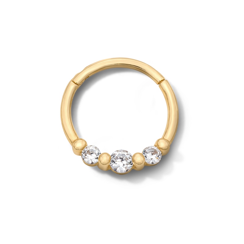 10K Solid Gold CZ Three-Stone Hoop - 16G 3/8"