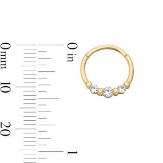 10K Solid Gold CZ Three-Stone Hoop - 16G 3/8"