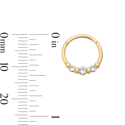 10K Solid Gold CZ Three-Stone Hoop - 16G 3/8"