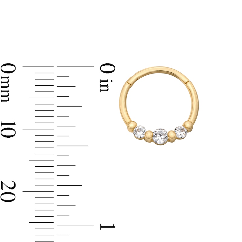10K Solid Gold CZ Three-Stone Hoop - 16G 3/8"