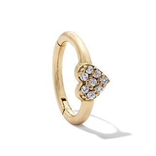 10K Semi-Solid Gold CZ Heart Hoop – 18G 5/16"