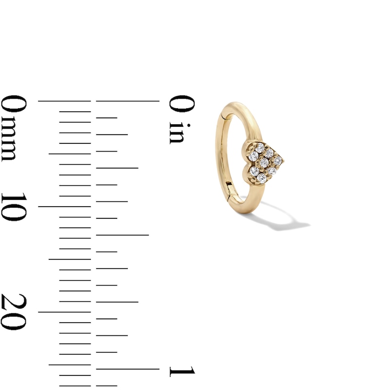 Main Image 2 of 10K Semi-Solid Gold CZ Heart Hoop – 18G 5/16"