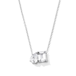 Solid Sterling Silver CZ Toi et Moi Pendant - 18"