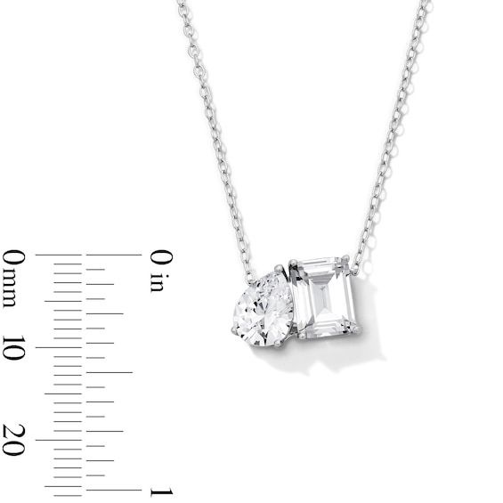Solid Sterling Silver CZ Toi et Moi Pendant - 18"