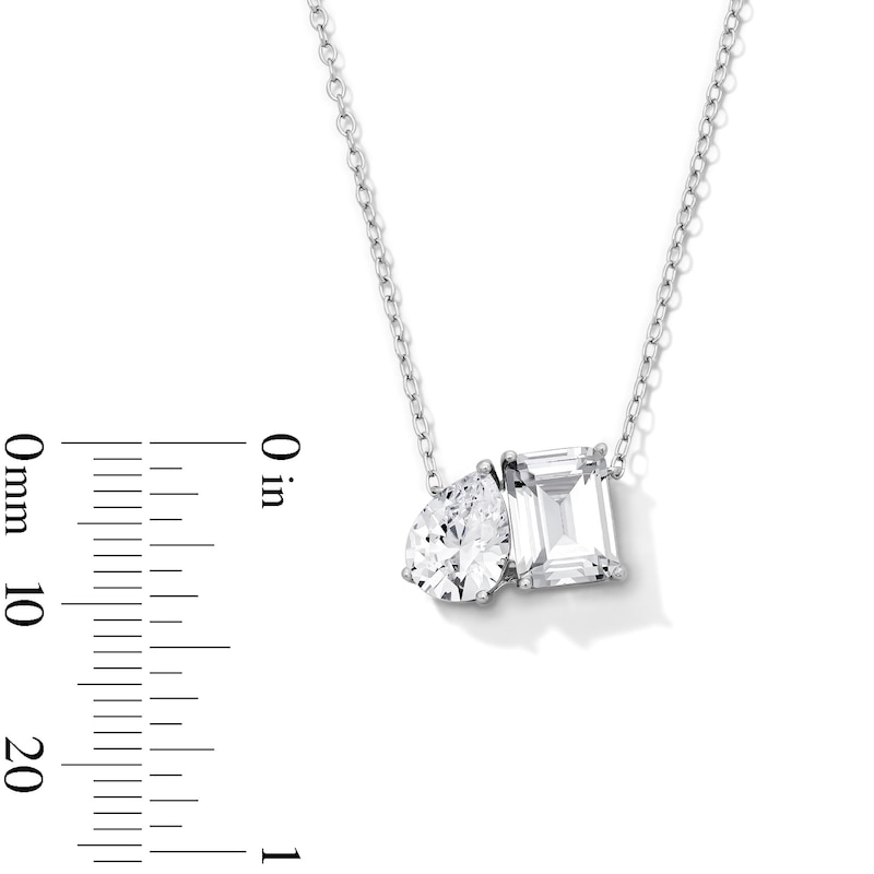 Solid Sterling Silver CZ Toi et Moi Pendant - 18"
