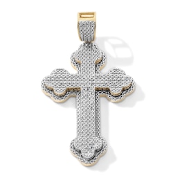 14K Gold Plated 1/10 CT. T.W. Lab-Grown Diamond Pavé Budded Cross Necklace Charm