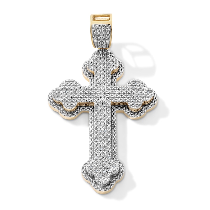 14K Gold Plated 1/10 CT. T.W. Lab-Grown Diamond Pavé Budded Cross Necklace Charm