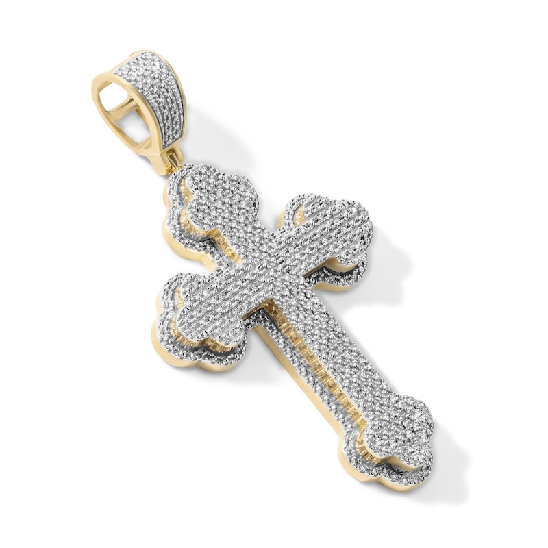 14K Gold Plated 1/10 CT. T.W. Lab-Grown Diamond Pavé Budded Cross Necklace Charm
