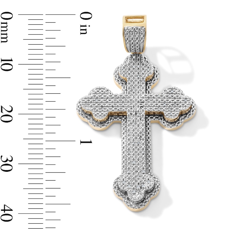 14K Gold Plated 1/10 CT. T.W. Lab-Grown Diamond Pavé Budded Cross Necklace Charm