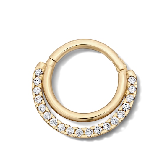 10K Semi-Solid Gold CZ Hoop – 16G 3/8"
