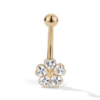 10K Hollow Gold and Yellow Ion-Plated CZ Flower Belly Ring - 14G 3/8"