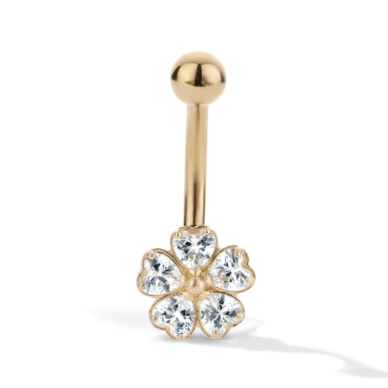 10K Hollow Gold and Yellow Ion-Plated CZ Flower Belly Ring - 14G 3/8"