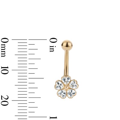 10K Hollow Gold and Yellow Ion-Plated CZ Flower Belly Ring - 14G 3/8"